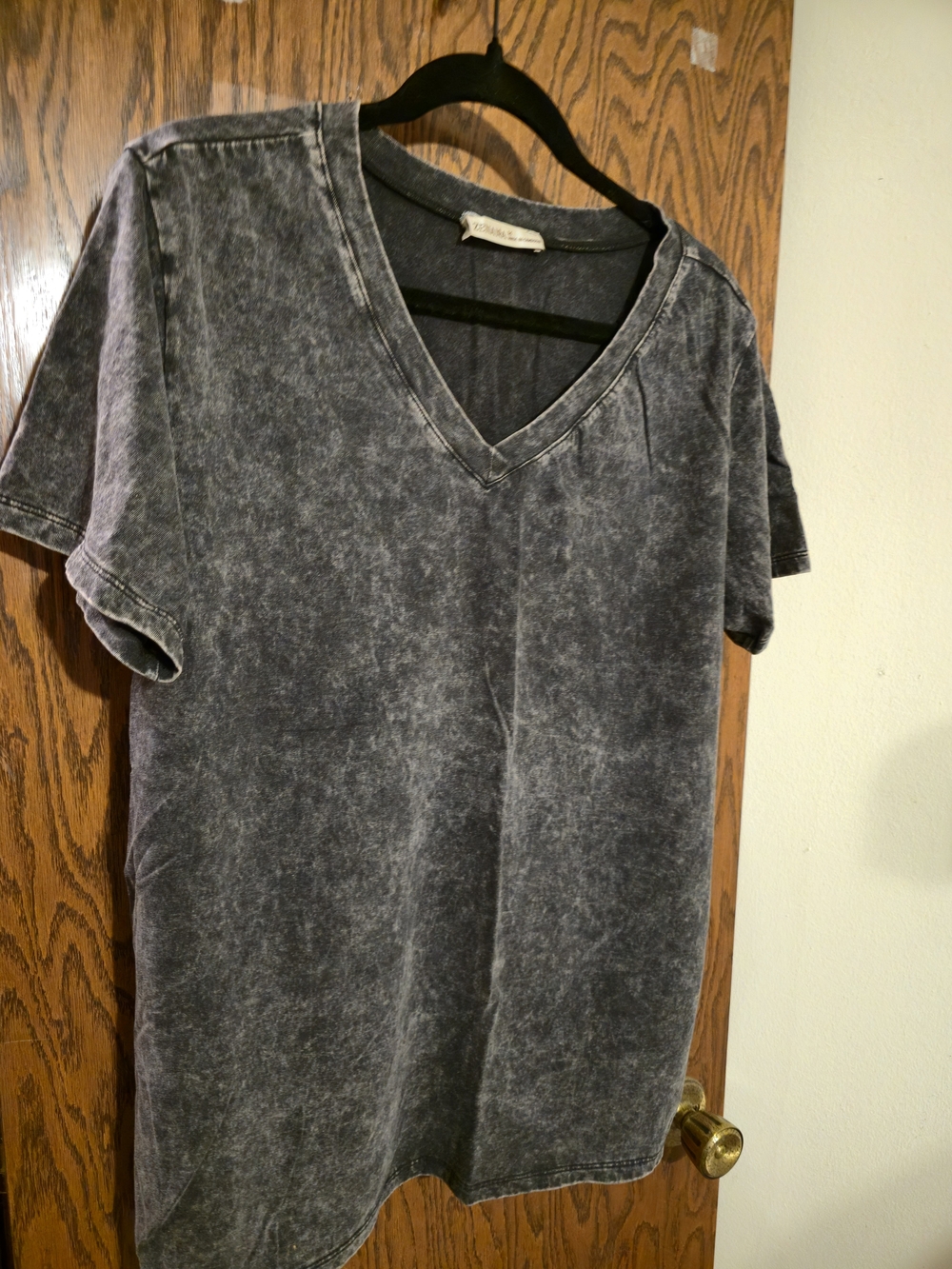 Zenana Outfitters Mineral Wash V-Neck Tee in Charcoal